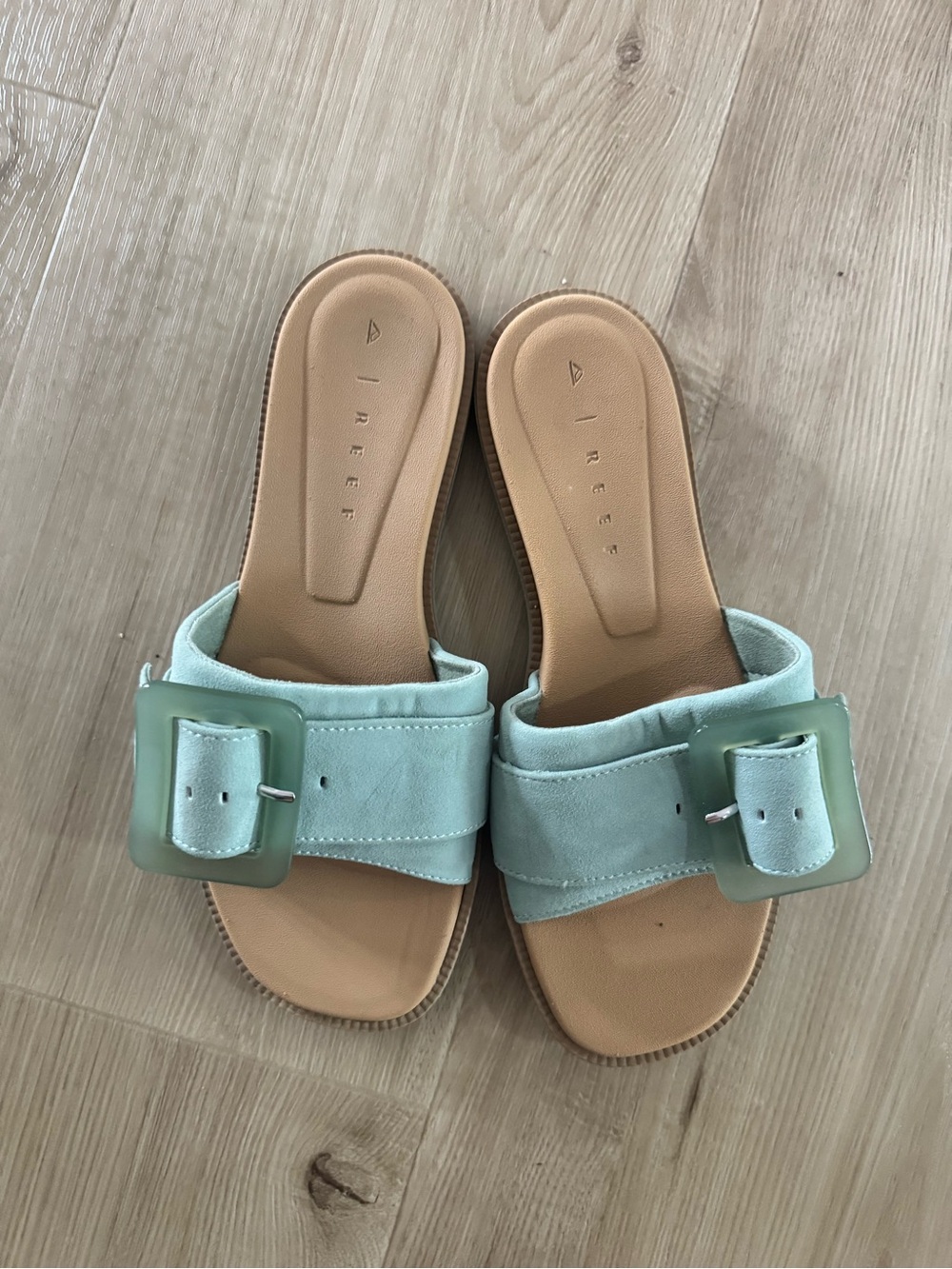 Reef Mint Slide Sandals with Oversized Buckle